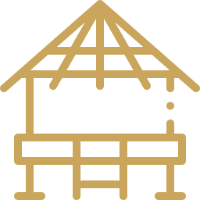Simple hut icon with triangular roof design.